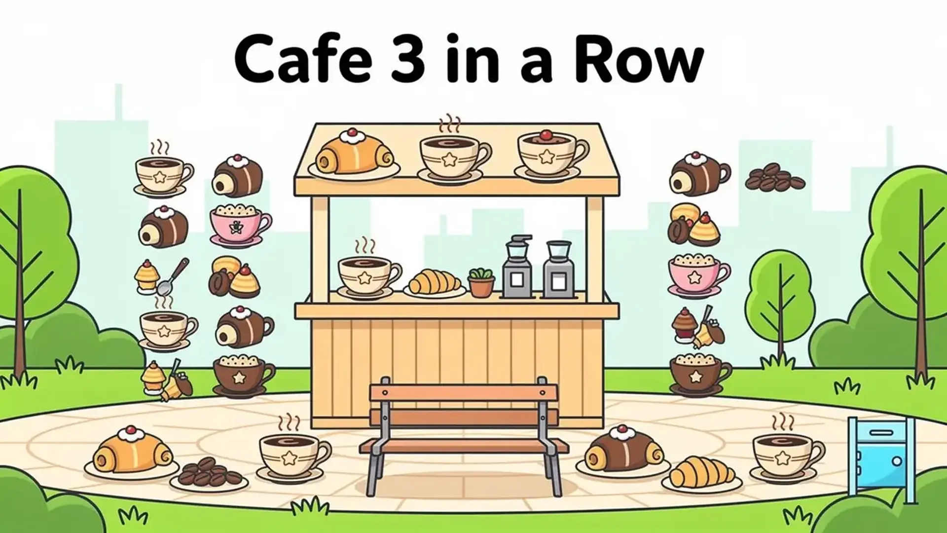 Cafe 3 in a Row - Quebra-cabeça Match-3 jogo