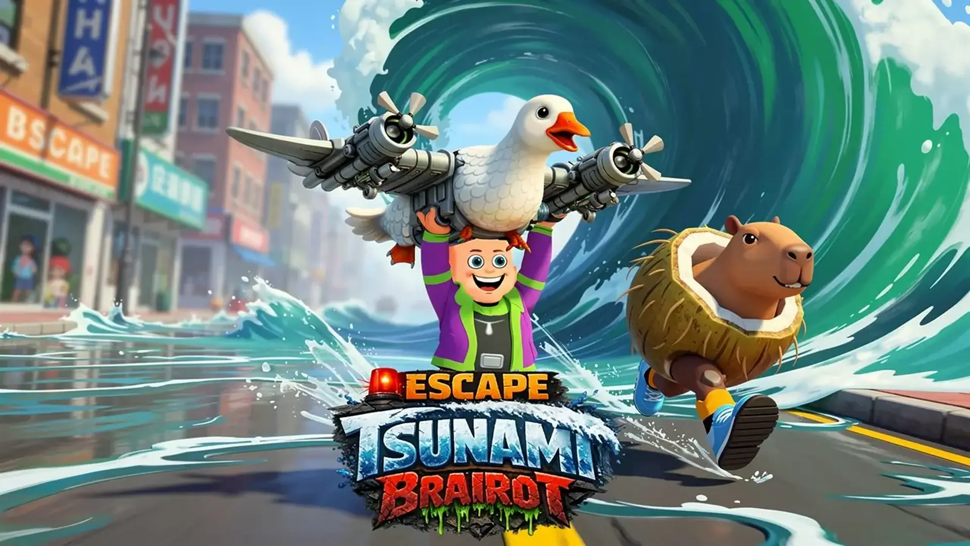 Escape Tsunami Brainrot - 极限生存跑酷，在巨浪中升级闯关，挑战上头脑洞极限！ 游戏