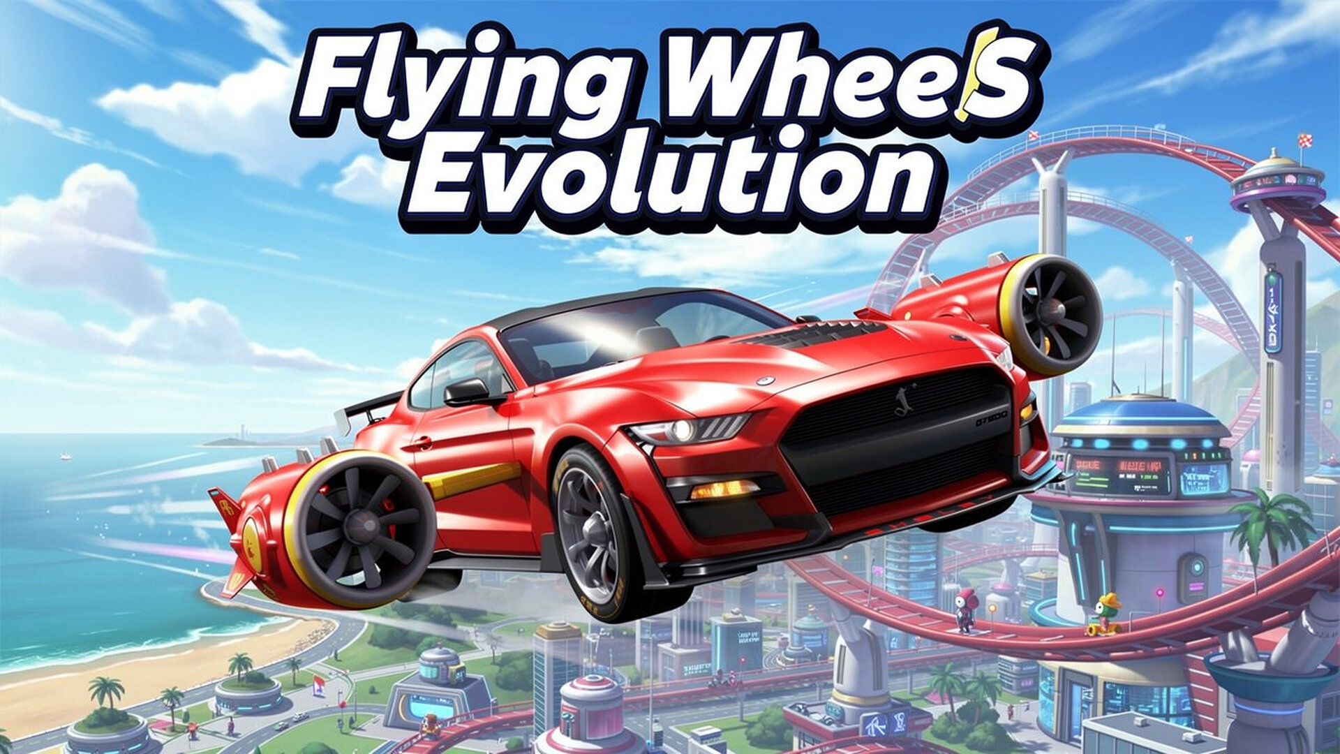 Flying Wheels Evolution - 3D飞行赛车升级挑战：精准掌控起飞角度，升级你的未来座驾，在天际竞速中突破极限距离。 游戏
