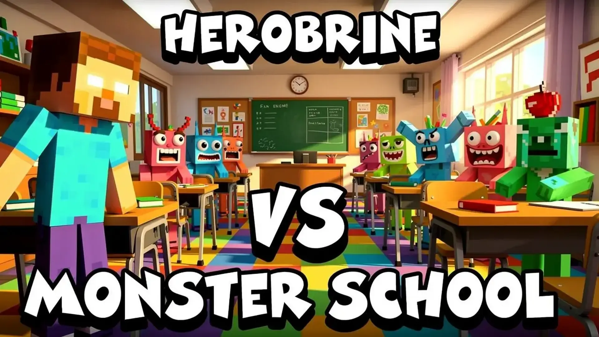 Herobrine vs Monster School - Puzzle arquería voxel juego