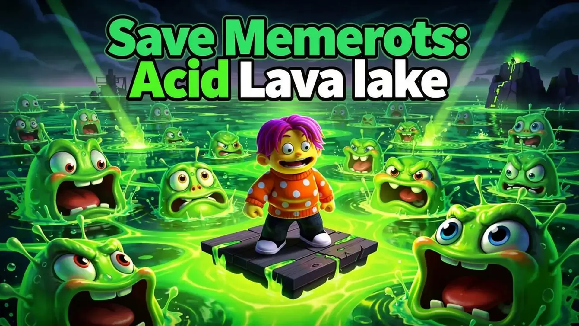 Save Memerots: Acid Lava lake - jeu de Obby 3D survie Maîtrisez