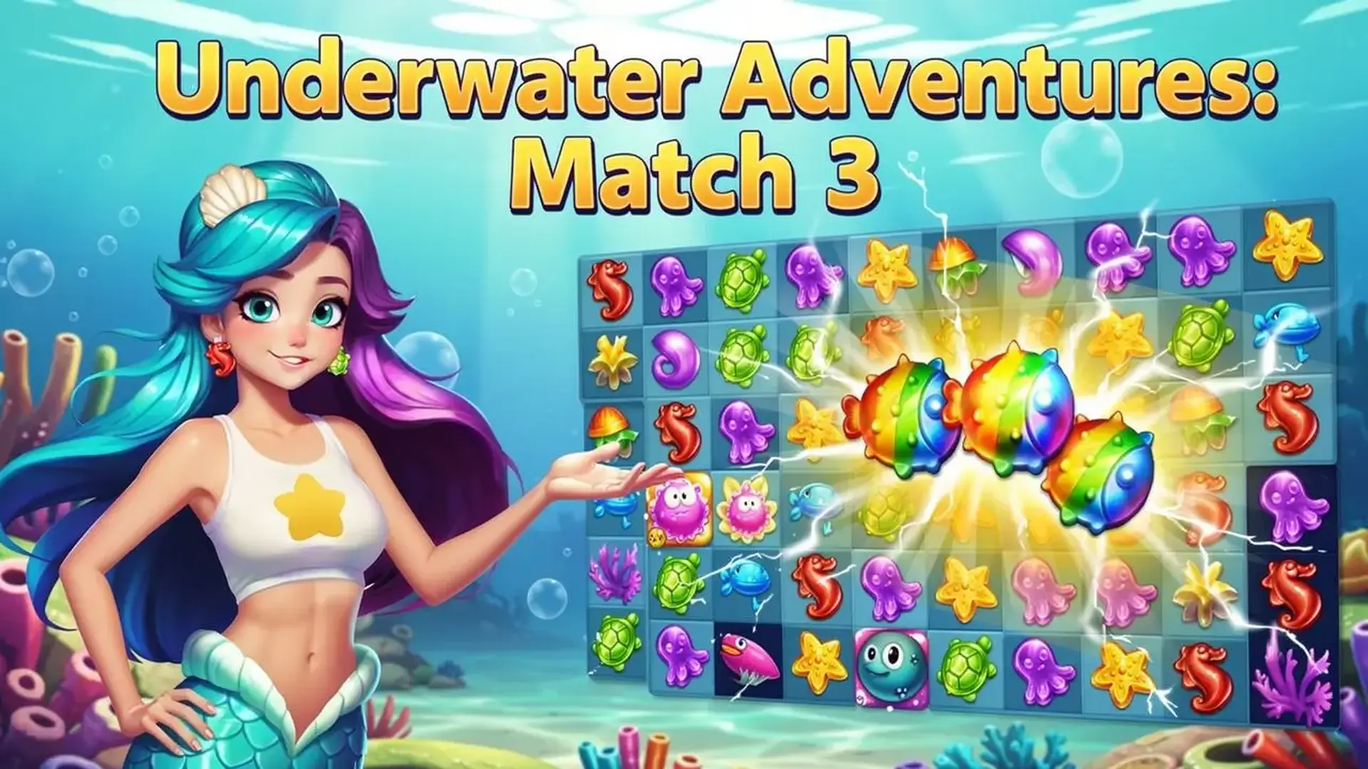 Underwater Adventures: Match 3 - puzzle game