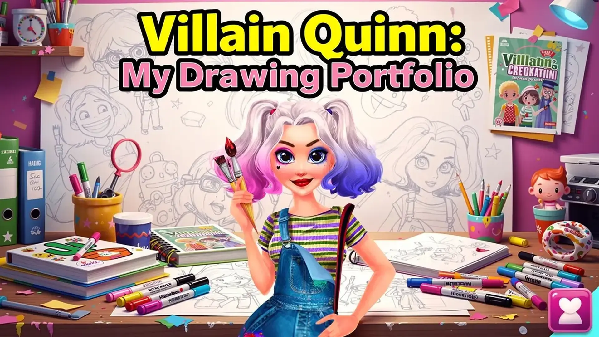 Villain Quinn: My Drawing Portfolio - 创意涂色与时尚装扮模拟器：释放你的艺术灵感，为著名反派打造独一无二的潮流作品集！ 游戏